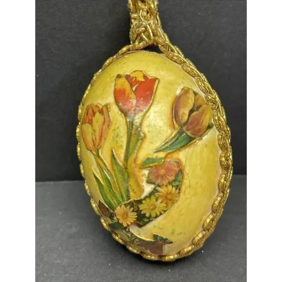Vintage Paper Mache Egg with Flowers multi color - Picture 2 of 5